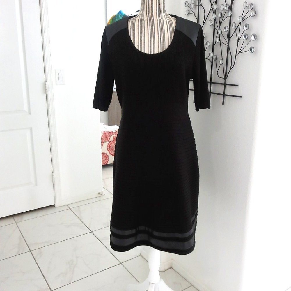 Calvin Klein Black Midi Dress with Sheer Accents